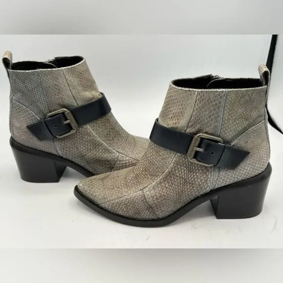 ALLSAINTS Women's Jason Snakeskin Block Heels Boot Size 37.5 US 7