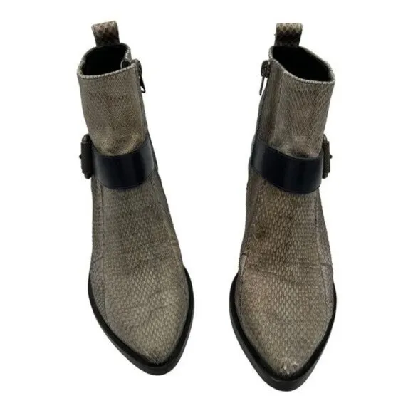 ALLSAINTS Women's Jason Snakeskin Block Heels Boot Size 37.5 US 7