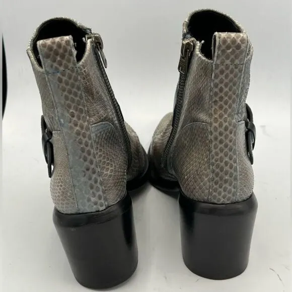 ALLSAINTS Women's Jason Snakeskin Block Heels Boot Size 37.5 US 7