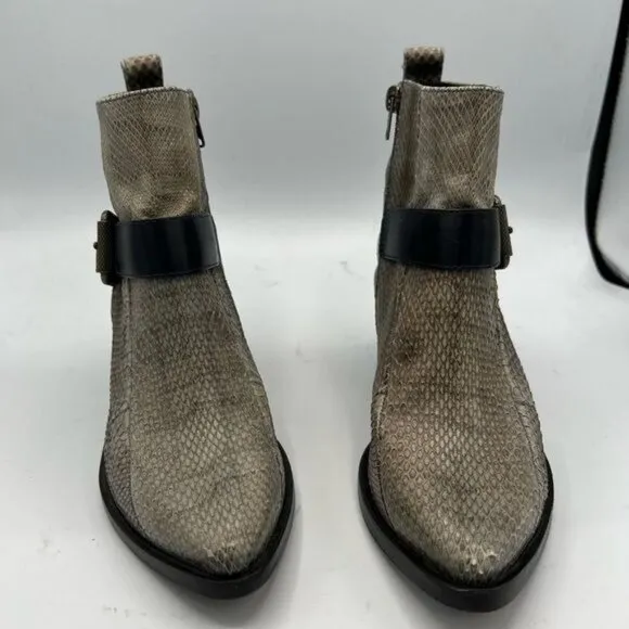 ALLSAINTS Women's Jason Snakeskin Block Heels Boot Size 37.5 US 7