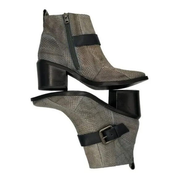 ALLSAINTS Women's Jason Snakeskin Block Heels Boot Size 37.5 US 7