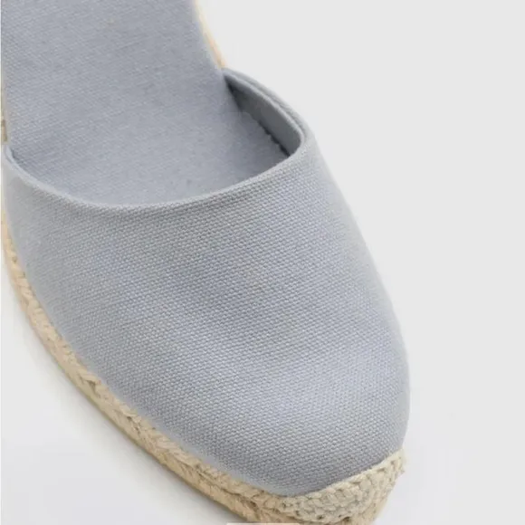 Alohas Clara By Day Grey Canvas Espadrille Ankle Strap Wedge Heels Shoes 40 / 9
