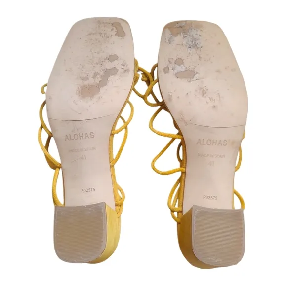 ALOHAS | Paloma Yellow Suede Block Heel Lace-Up Sandals in Size EU 41