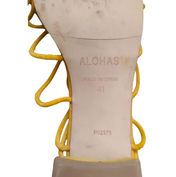 ALOHAS | Paloma Yellow Suede Block Heel Lace-Up Sandals in Size EU 41
