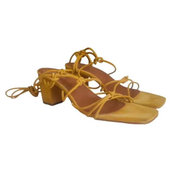 ALOHAS | Paloma Yellow Suede Block Heel Lace-Up Sandals in Size EU 41