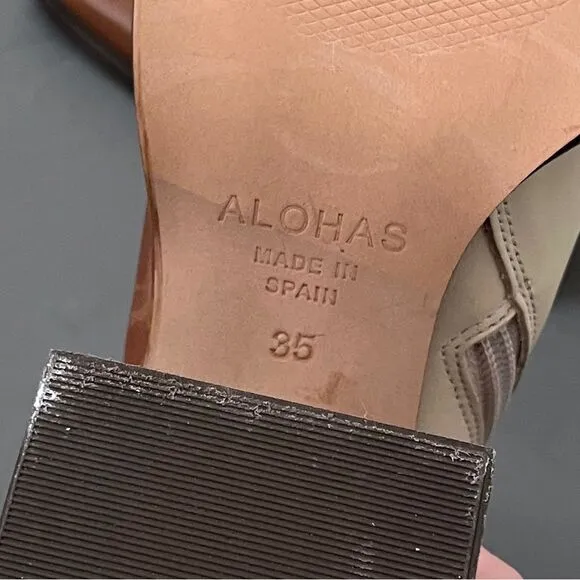 Alohas South Bicolor Boots Camel/Beige Block Heel Booties Two-Tone Colorblock