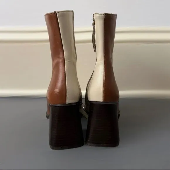Alohas South Bicolor Boots Camel/Beige Block Heel Booties Two-Tone Colorblock