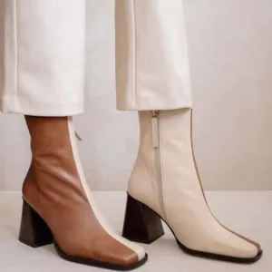 Alohas South Bicolor Boots Camel/Beige Block Heel Booties Two-Tone Colorblock