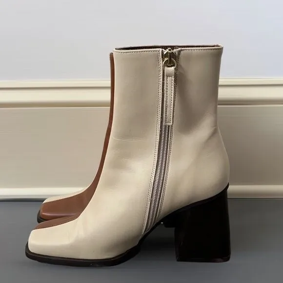Alohas South Bicolor Boots Camel/Beige Block Heel Booties Two-Tone Colorblock