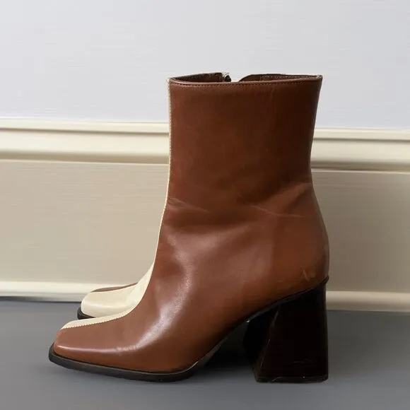 Alohas South Bicolor Boots Camel/Beige Block Heel Booties Two-Tone Colorblock