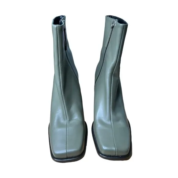 Alohas Womens South Leather Square Toe Block Heel Ankle‎ Boots EU 42 US 11 Green