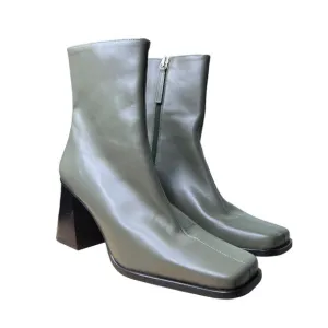 Alohas Womens South Leather Square Toe Block Heel Ankle‎ Boots EU 42 US 11 Green