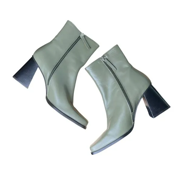 Alohas Womens South Leather Square Toe Block Heel Ankle‎ Boots EU 42 US 11 Green