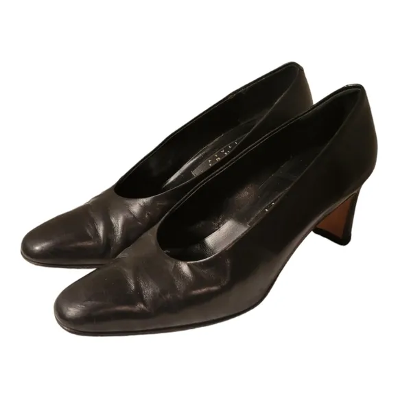 Amalfi Black  Italian Leather Pumps/ Designer Pumps Size 7 B/ Glam Shoes 80s