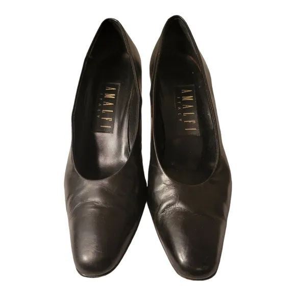 Amalfi Black  Italian Leather Pumps/ Designer Pumps Size 7 B/ Glam Shoes 80s