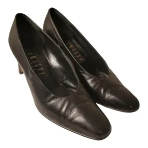 Amalfi Black  Italian Leather Pumps/ Designer Pumps Size 7 B/ Glam Shoes 80s