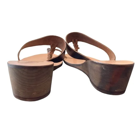 Ancient Greek Sandals Diani Melpomeni Brown Braided Leather Wood Wedge Sandal