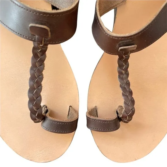 Ancient Greek Sandals Diani Melpomeni Brown Braided Leather Wood Wedge Sandal