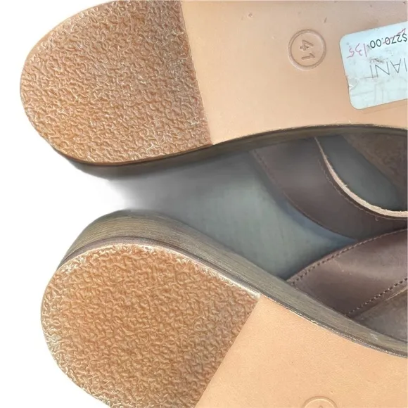 Ancient Greek Sandals Diani Melpomeni Brown Braided Leather Wood Wedge Sandal