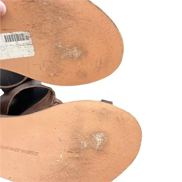 Ancient Greek Sandals Diani Melpomeni Brown Braided Leather Wood Wedge Sandal