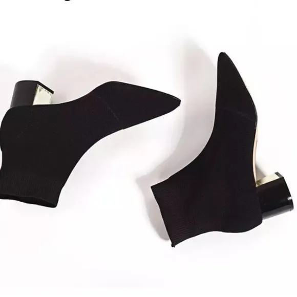 Ankle Knit Sock Booties w/ Block Heel