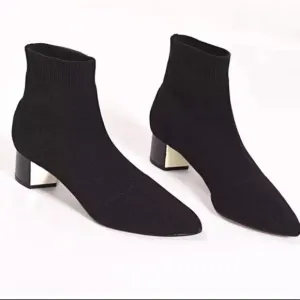 Ankle Knit Sock Booties w/ Block Heel