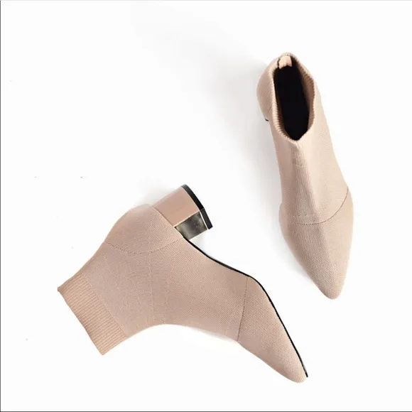 Ankle Knit Sock Booties w/ Block Heel