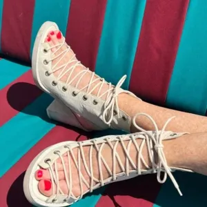 Ann Demeulemeester Ivory Lace Up Corset Bootie Sandal Open Toe US 9.5 Ivory
