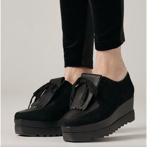 Anne Fontaine Georgio Platform Sneakers w/ Removable Fringe Black Size 39 Loafer