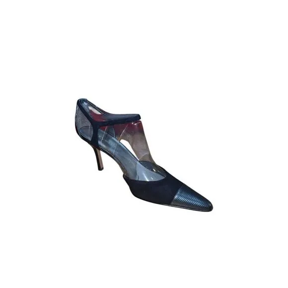 Anne Klein Strappy Pointed Toe Pumps - Black - Suede Womens Size 9.5 READ DESCRP