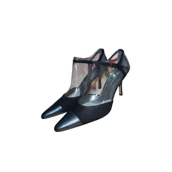 Anne Klein Strappy Pointed Toe Pumps - Black - Suede Womens Size 9.5 READ DESCRP