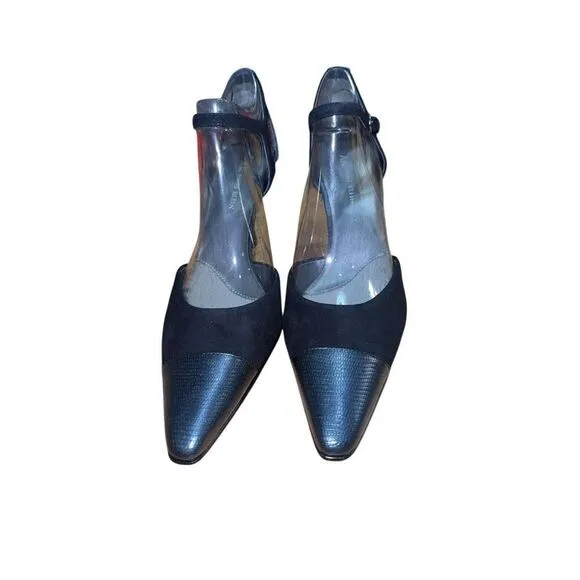 Anne Klein Strappy Pointed Toe Pumps - Black - Suede Womens Size 9.5 READ DESCRP