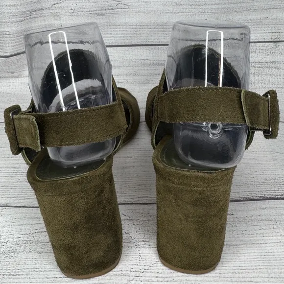 Anonymous Copenhagen Army Green Suede Block Heel Sandals Size 39