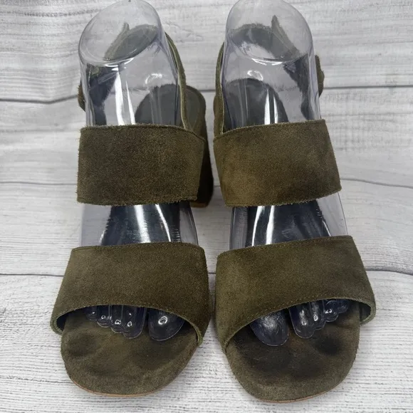 Anonymous Copenhagen Army Green Suede Block Heel Sandals Size 39