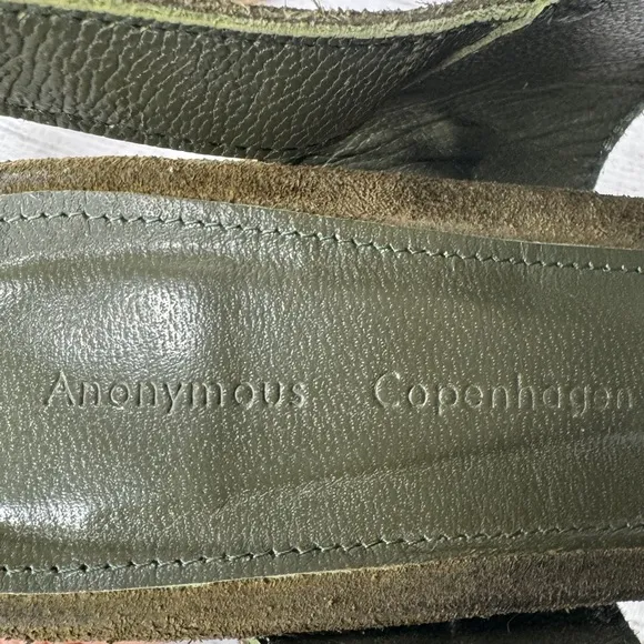 Anonymous Copenhagen Army Green Suede Block Heel Sandals Size 39