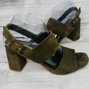 Anonymous Copenhagen Army Green Suede Block Heel Sandals Size 39