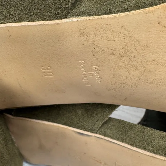 Anonymous Copenhagen Army Green Suede Block Heel Sandals Size 39