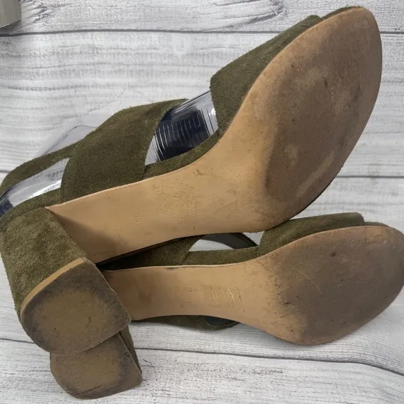 Anonymous Copenhagen Army Green Suede Block Heel Sandals Size 39