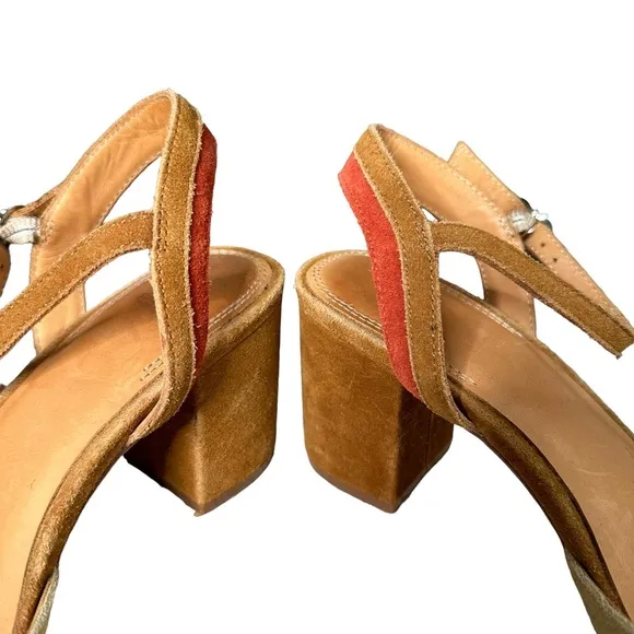 Anthropologie | Bill Blass Suede Square Open Toe Block Heel Sandals Size 6.5