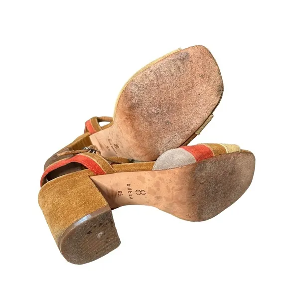 Anthropologie | Bill Blass Suede Square Open Toe Block Heel Sandals Size 6.5