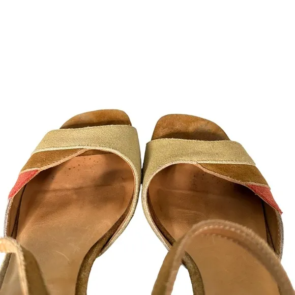 Anthropologie | Bill Blass Suede Square Open Toe Block Heel Sandals Size 6.5