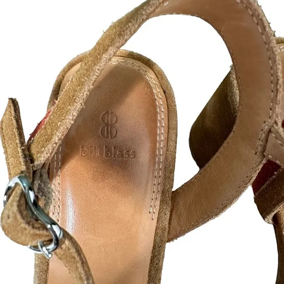 Anthropologie | Bill Blass Suede Square Open Toe Block Heel Sandals Size 6.5