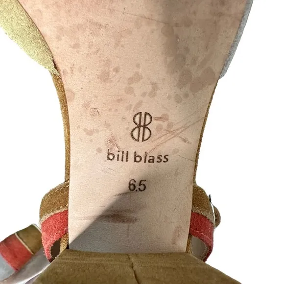 Anthropologie | Bill Blass Suede Square Open Toe Block Heel Sandals Size 6.5