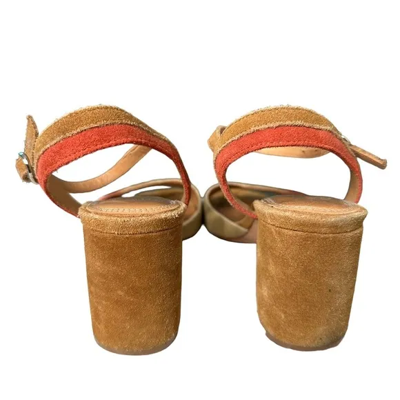 Anthropologie | Bill Blass Suede Square Open Toe Block Heel Sandals Size 6.5