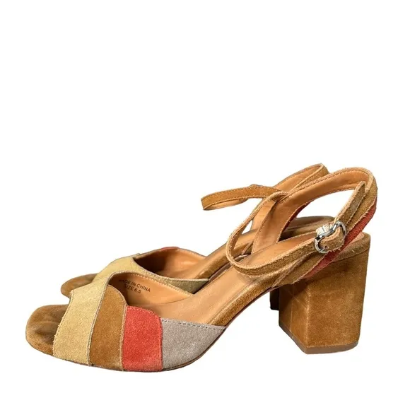 Anthropologie | Bill Blass Suede Square Open Toe Block Heel Sandals Size 6.5