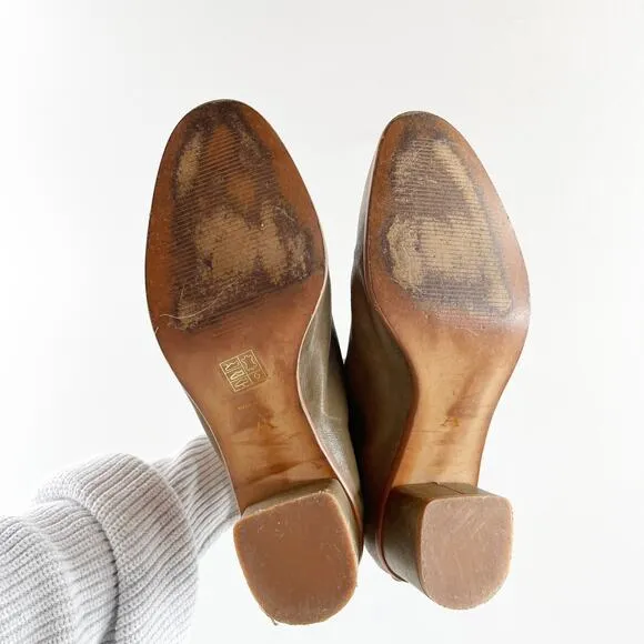 Anthropologie Emmeline Leather Ankle Boots Olive Green 39 / 9