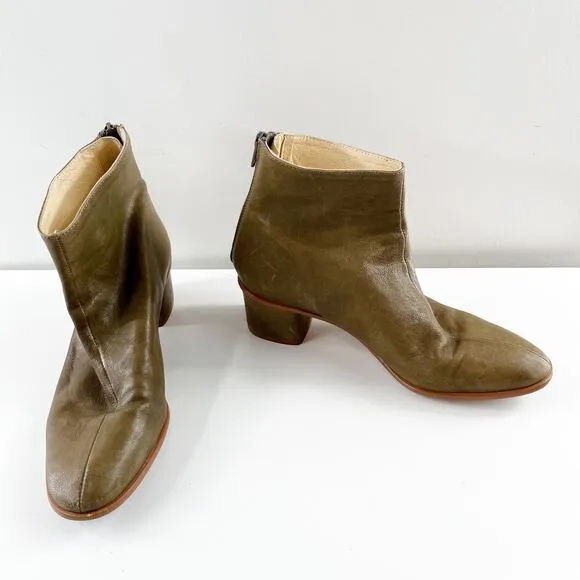 Anthropologie Emmeline Leather Ankle Boots Olive Green 39 / 9