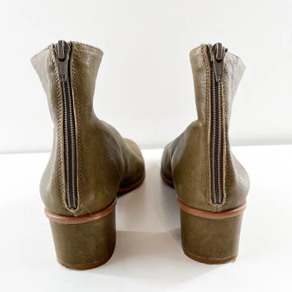 Anthropologie Emmeline Leather Ankle Boots Olive Green 39 / 9