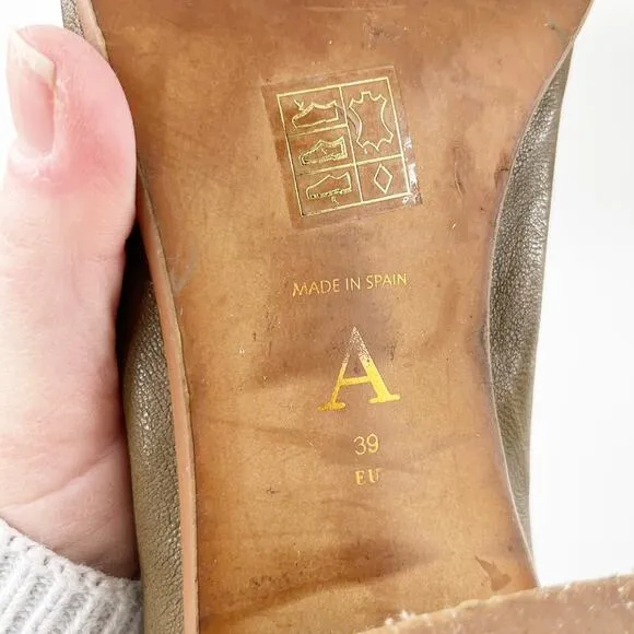 Anthropologie Emmeline Leather Ankle Boots Olive Green 39 / 9
