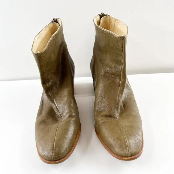 Anthropologie Emmeline Leather Ankle Boots Olive Green 39 / 9